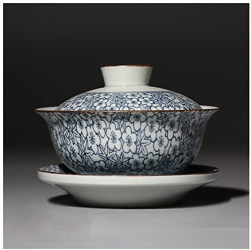MRKU Soupière en céramique Gaiwan en Porcelaine Bleu et Blanc avec Couvercle pour Tasse, Bol, Soucoupe et Bol à thé Couvert 120 ML