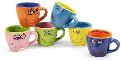 Gicos Set 6 Tazzine Tazze Caffè senza Piattini in Ceramica Le Smorfie