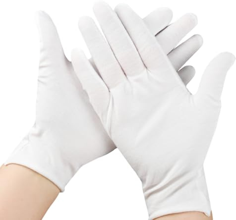 ChainYao 4 Pairs White Cotton Moisturising Gloves, 100% Cotton Overnight Sleeping Gloves for Dry Hands Eczema, Stretchable Breathable Gloves for Hand Care, Jewellery Coin Inspection, SPA