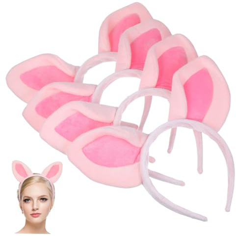 MOTHNUR 4 Stück Teiliges Süße Rosa Schweineohren Haarreif aus Weichem Plüsch Elastisches Tierohren Stirnband für Mädchen Bequemes Haarschmuck accessoire für Karneval Halloween und Partys