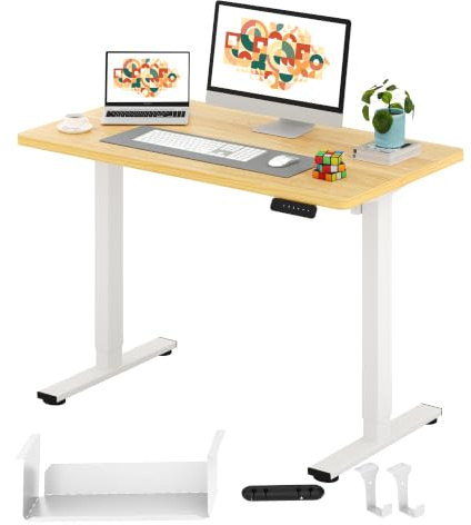 SANODESK Höhenverstellbarer Schreibtisch mit EINTEILIGER Tischplatte | kein Spalt, kein Kompromiss, Ihr Smarter Partner für ergonomisches Arbeiten zu Hause 120 x 60 cm (Ahorn)