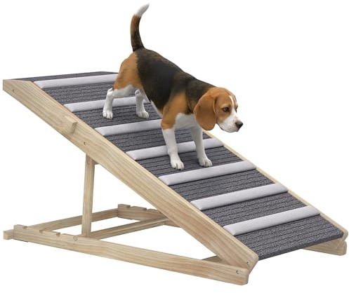 PawHut Rampa para Perros Plegable y Altura Ajustable 35-50 cm, Rampa para Mascotas de Madera con Alfombrilla Antideslizante y Asa, para Perros Pequeños Medianos y Grandes, para Cama Sofá, 100x50x50 cm