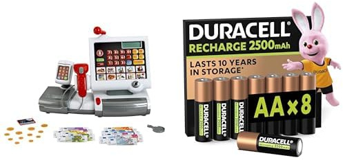 Theo Klein Kassenstation, Folientastatur/Rechner/Scanner, 3+ Jahre, & Duracell AA Akkus 8 Stück, 2500mAh
