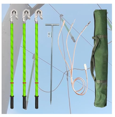 ZJKXJH Varilla de Puesta a Tierra de Alto Voltaje Kit de Puesta A Tierra de Alta Tensión: 3Varillas de Puesta A Tierra Cable de Cobre Clavija de Puesta Y Bolsa(Pole 1.5m/5.4ft,Wire 15m/49.2ft)