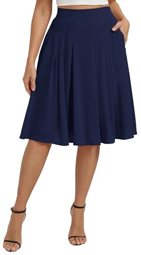 Belle Poque Jupes midi pour femme taille haute jupe plissée trapèze fluide avec poches