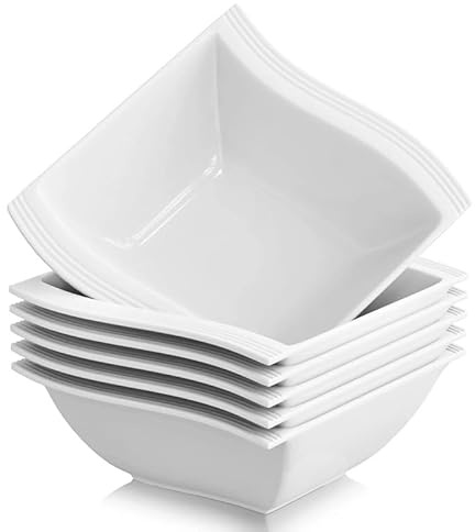 Pastatallrikar 6 delar fyrkantiga soppskålar i vitt porslin, havregrynsskålar, middag, frukost, porslinsset, skålset