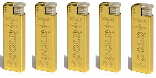 Jet-Flamme Turbo Sturmfeuerzeug Feuerzeuge Metall Gold-Optik Set Windfest Nachfüllbar Elektronisches Feuerzeug im Display - Ideal für Kerzen, Kamin, Grill, Camping & Silvester (5)