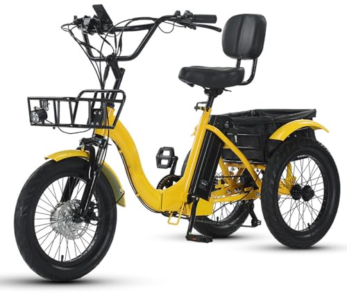 EaThsalL Triciclo Bicicleta Electrica Plegable Adulto 18 Pulgadas con Cesta de Carga Neumáticos Anchos para Adultos Plegable y fácil de Escalar Capacidad de Carga de 120 kg