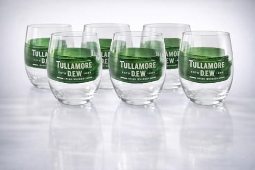 Generisch Tullamore D.E.W. Original Whiskey Tumbler Glas 6er Set – Offizielles Marken-Whiskyglas mit grünem Logo – Robuste Old Fashioned Gläser für Bourbon, Scotch & Cocktails