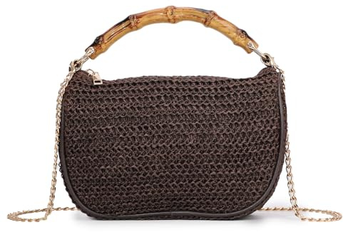 Jywmsc Borsa da Spiaggia Estiva in Paglia a Tracolla Lavorata All'uncinetto Alla Moda con Manici Superiori