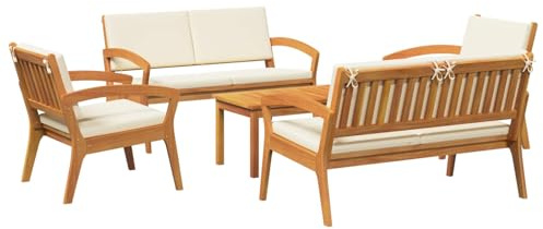 Foknhdi Bistroset 5-Teilig Akazienholz 114,5x70,5x72,5 cm mit wetterfester Polyesterpolsterung Modernes Design Robust und langlebig für Garten Balkon Terrasse