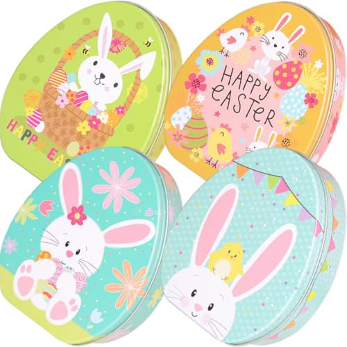 BETOOKY Coffret de 4 Boîtes en Tôle Décoratives D'œuf pour Pâques, Légères et Finement Ouvragées, pour Biscuits et Décoration de Fête