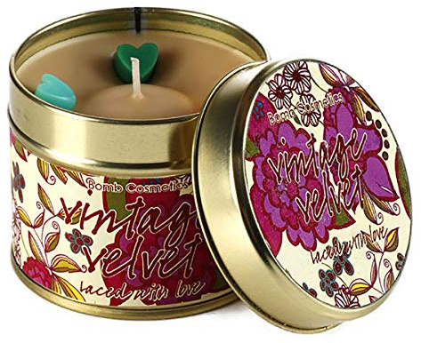 Bomb Cosmetics Vintage Velvet Scented Tin Candle; Floral & Musk Fragrance; Contains Pure Geranium & Rose Essential Oils; Vegan Friendly; 30-35 Hour Burn