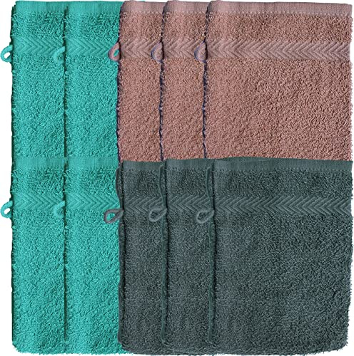 KH-Haushaltshandel 10er Pg. Waschhandschuh Uni Walk Frottier, mit Borde, ca. 16x21cm, Waschlappen, 100% Baumwolle (Sortiert)