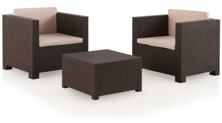 SP Berner - Set de Muebles de Jardín y Terraza Diva Tete a Tete Color Wengue - 2 Sillones y Mesa de Centro con Almacenaje - Fabricado en España con Plástico Reciclado