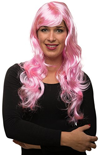 Balinco Damen Perücke Langhaar lockig gewellt – Sexy Lockenperücke für Fasching, Karneval, Cosplay & Halloween – Echthaar-Optik in 13 Farben (Rosa)