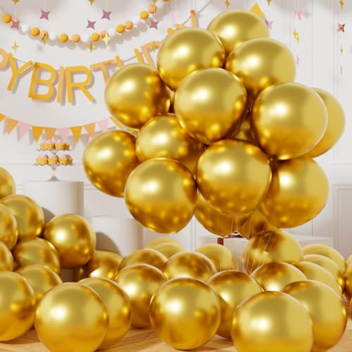 AULE Palloncini Oro Metallizzati: 50 Pezzi 30cm Palloncino Compleanno | Palloncini Dorati Cromati Lucido Spessi Giallo in Lattice per Feste di Laurea Matrimoni Anniversario Decorazioni