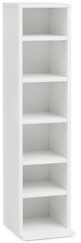 Wohnling CD-Regal 21x20x90 cm Holz Weiß, Bücherregal Schmal | Standregal offen für Musik-Sammlung, Nischenregal klein mit großzügigen Fächern, Aufbewahrung für Wohnzimmer und Flur