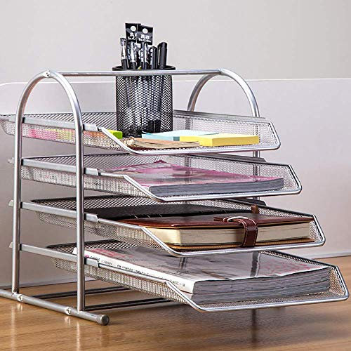 Schreibtisch Einreichung Tabletts, Zuhause Büro Schule Studium Metallgewebe Desktop Datei Sorter Veranstalter A4-Papier Sortieren Schreibtischablage Organisieren,Silver-30×29×32cm(12×11×13inch)