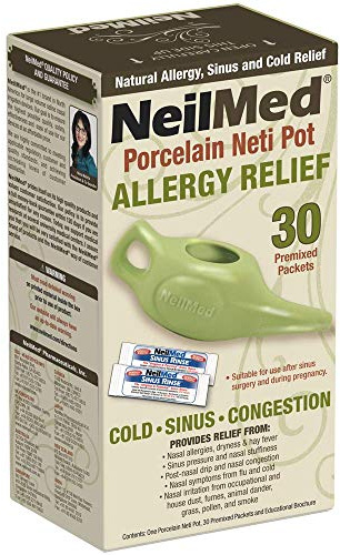 NeilMed Classic Porcelain Neti Pot Green with 30 Premixed Packets
