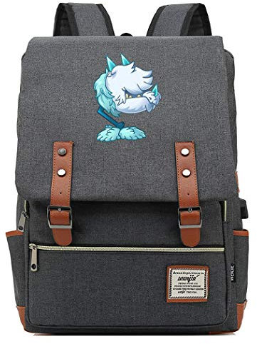 WANHONGYUE Plants vs. Zombies Spiel Schulrucksack Schulranzen Studententasche Vintage Backpack 15,6 Zoll Laptop Rucksack mit USB-Ladeanschluss Grey / 4