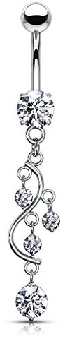 Paula & Fritz® Bauch-nabelpiercing Chirurgenstahl Wein-Rebe Anhänger Zirkonia 10-mm Stab-länge Silber Gold Banane Bauch-Piercing Bananabell Nabel-Piercing