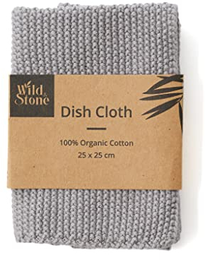 Wild & Stone | Paño de Cocina de Algodón Orgánico | Paño de Cocina Ecológico | Paño de Limpieza Biodegradable y Compostable (Gris Paloma)