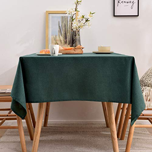 Tischdecke in Dunkelgrün 140 x 180 cm, schmutzabweisend, mit Leinenlook | Rechteckig, wasserabweisend，bügelfrei, waschbar, Restaurant, Küche, Party, Dekorativ, Weihnachten, Neujahr, Café, Garten