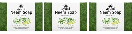 Ayumi Neem & Tea Tree Soap | Acne Body Wash & Hand Wash Bar | Itchy Skin Relief Bar | Natural Wash for Athletes Foot Treatment | Shaving Soap & Mens Body Wash | 3 x 100g