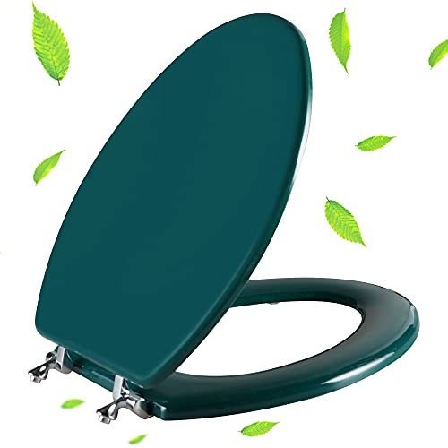 Angol Shiold Dark Green Elongated Toilet Seat - Natural Wood with Zinc Alloy Hinges, Easy to Install and Clean, Scratch Resistant | Elongated Toilet Seat, Scratch Resistant Wood Surface, Easy to Install and Clean