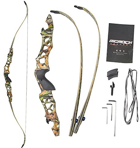 SHARROW 64 Zoll Takedown Recurvebogen Set 30-60 Lbs Zielscheibe BogenschießEn Jagdbogen Pfeil Und Bogen Erwachsene Sportbogen für Jagd Hunting Jugendliche DraußEn Spielzeug (Camo Bogen, 35Lbs)
