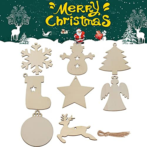 Abnaok 80 Stück Basteln Weihnachten Kinder, Baumanhänger Weihnachten, Holz Christbaumschmuck, Holzanhänger Deko Weihnachtsdekoration Set, Weihnachtsanhänger basteln