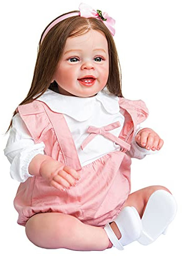 YIHANGG 60CM Riesige Größe Reborn Baby Puppe Realistische Kleinkind-Mädchen-Puppe Weicher Kuschelkörper Mit Verwurzelten Braunen Haaren Spielkamerad
