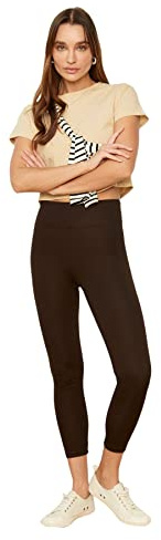 Trendyol Kvinnor, brun, hög midja, basic, stickade tights, leggings, XXL