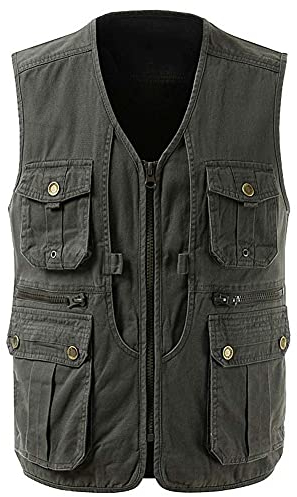 YOYOYAYA Weste für Herren Anglerweste Militär Uniform Camouflage Reporter Fotografie Multi-Pocket Outdoor Weste Damen Pickle Green-L