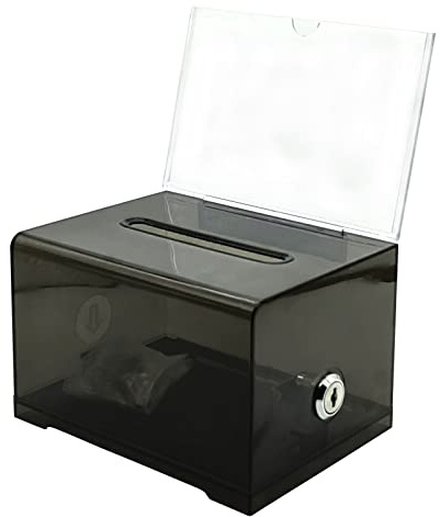 KAFENDA Acryl-Spenden-Wahlurne mit Schloss – sichere Vorschlagsbox, perfekt für Visitenkarten (15,9 x 11,4 x 10,2 cm), transparent (schwarz)
