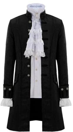 AmyGline Herren Steampunk Frack Mantel Gothic Gehrock Mittelalter Jacke Viktorianisch Renaissance Palast Prinz Pirat Viking Halloween Kostüm Karneval Cosplay Punk Kleidung