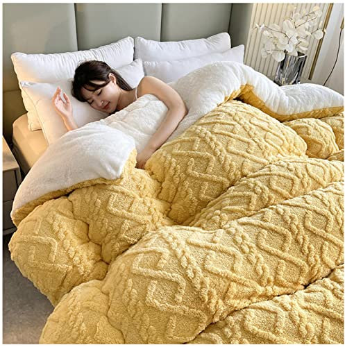 Bettdecke, Dicker Lamm-Kaschmir, Decke, Flauschige Kaschmir-Steppdecken, Winterwarm, Kern aus Lammsamt, Dick warm, Plüsch Winterdecke,Winter Weiche Warme Bettdecke Bettwäsche (Gelb,200×230CM-5kg)
