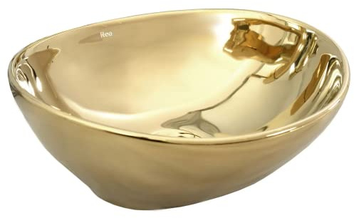 VBChome Waschbecken Gold 41 x 35 x 15 cm Kleine Keramik Oval Waschtisch Handwaschbecken Aufsatzwaschbecken Waschschale Gäste WC