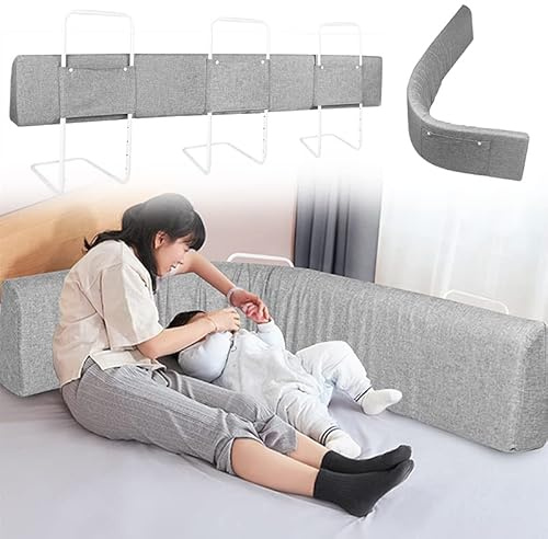 YUENFONG Griglia di protezione del letto per bambini, 200 cm, deformabile, con protezione laterale regolabile a 5 fori, protezione anti-caduta, per lettino, letto dei genitori (grigio lino)