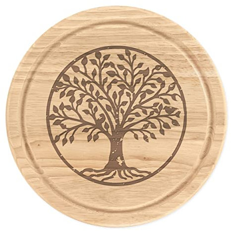 Tree of Life Stammbaum Holz Schneidebrett Servierbrett rund 25 cm Charcuterie Käse Fleisch Servieren Weihnachten