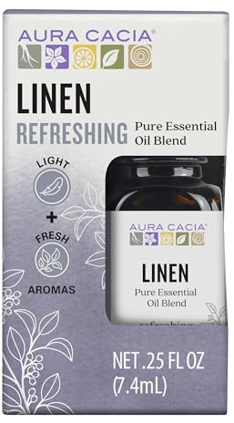 Aura Cacia Linen Essential Oil Blend, Boxed 0.25 fl. oz. - Light Aroma, No Synthetic Fragrances