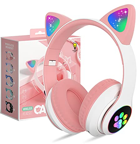 OHAANYY Casque Bluetooth pour Enfants sans Fil,Casque Cat Pliable avec LED Flash Lumières Glow, Enfants Bluetooth 5.0 avec Microphone et Contrôle du Volume, Carte Slot pour PC/Tablettes/TV (5)