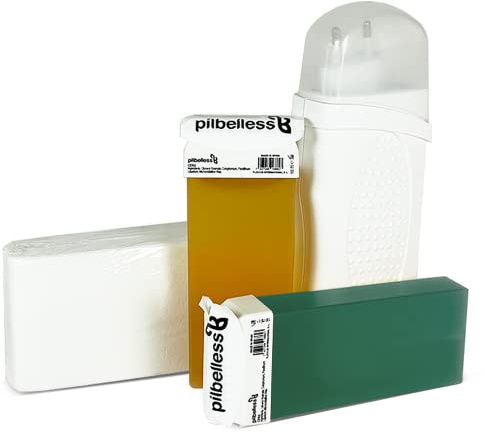 Haarentfernungs-Set mit Roll-On-Wärmefunktion + 2 Wachspatronen (Aloe Vera und Honig) + 100 Haarentfernungsbänder