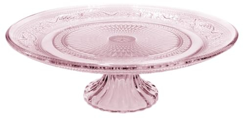 NaDeco Tortenplatte Glas mit Fuß, in Zwei Farben und 3 Größen wählbar | Tortenständer | Glas Servierplatte für Kuchen & Torten | Kuchenplatte zum Dekorieren, Farbe:Rosa, Größe:Ø29xH9cm