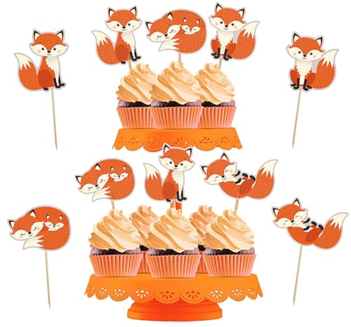 Silars Decoration Gateau Renard, 24pcs Garnitures de Cupcake Renard Cupcake Topper Anniversaire, pour Décoration de Table de Fête d'anniversaire sur le Thème des Animaux de la Forêt (Renard)