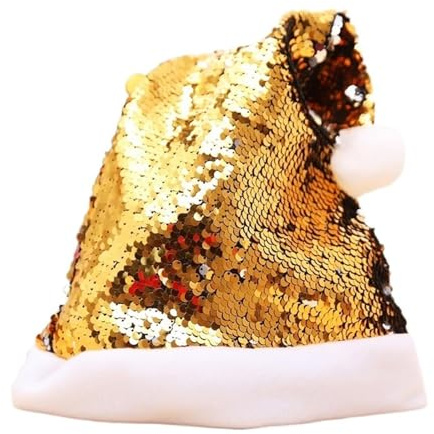 Pailletten Weihnachtsmütze Nikolausmütze Erwachsene Plüsch,Plüsch Nikolausmütze mit doppeltem Samt für Weihnachtsfeiern,Bequemes Dicker Klassischer Nikolausmütze für festliche Partys im neuen Jahr