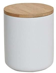 Generisch Vorratsdose aus Keramik mit Bambusdeckel - Keramikbehälter, Aufbewahrungsdose weiß mit Silikonring für Lebensmittel, luftdicht - 1 Stück - 550ml - B/H 12x10 cm