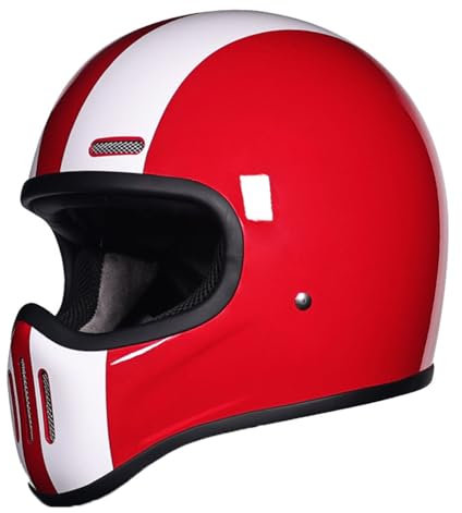 Vintage Vollhelm Integralhelm Motorradhelm mit DOT/ECE-Zugelassener Motorradhelm, Moto-Integralhelm Für Männer Und Frauen Scooter Retro Classic Crash Racing Touring Helm A,L