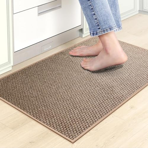 KMVIZI Küchenteppich Waschbar rutschfest, Gewebte Teppich Läufer, Küchenläufer Saugfähig, Modern Bettvorleger Schlafzimmer Eingangsteppich Lang Läufer Teppich für Flur, Braun, 50x80cm